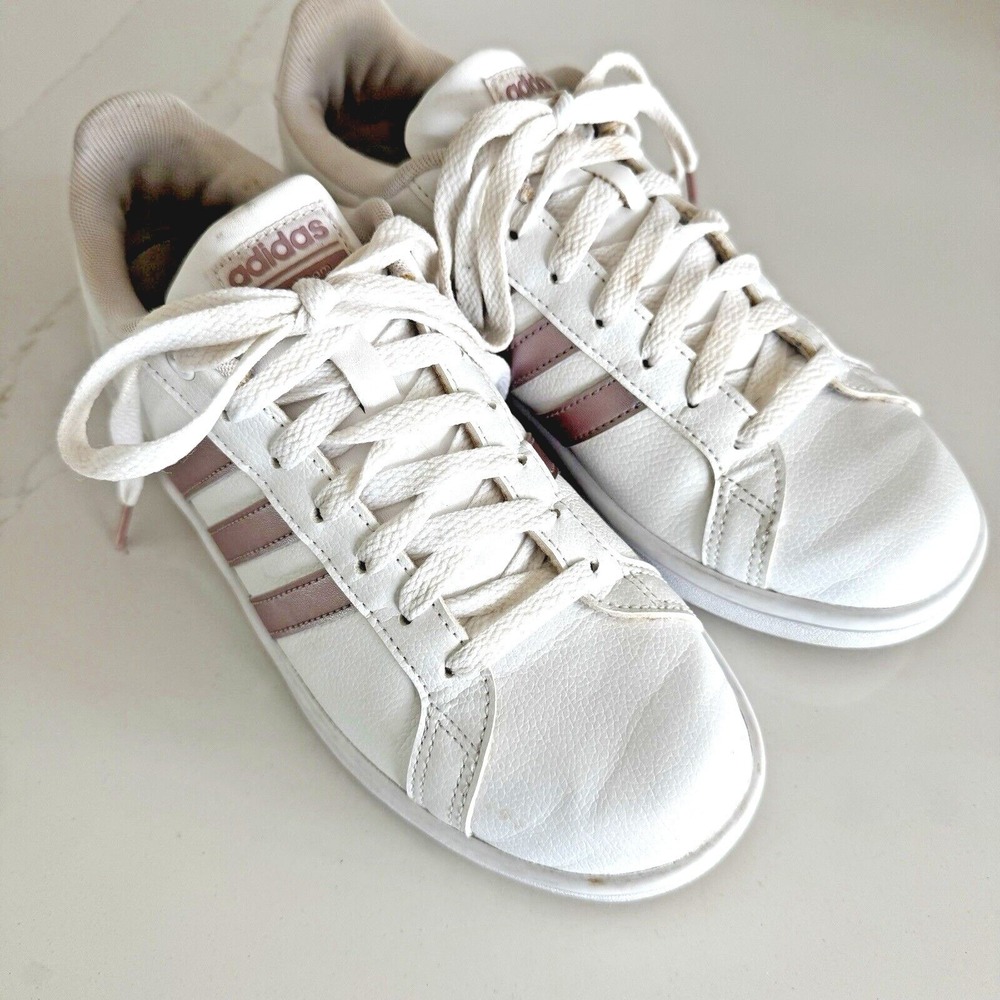 Adidas Grand Court‎ Sneaker Womens 8 White Rose Gold Metallic Low Top Tennis